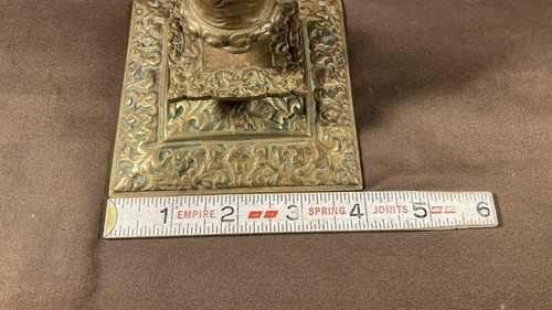 Antique 1800s Brass / Bronze Candle Holder Square Base Desk - Picture 8 of 12