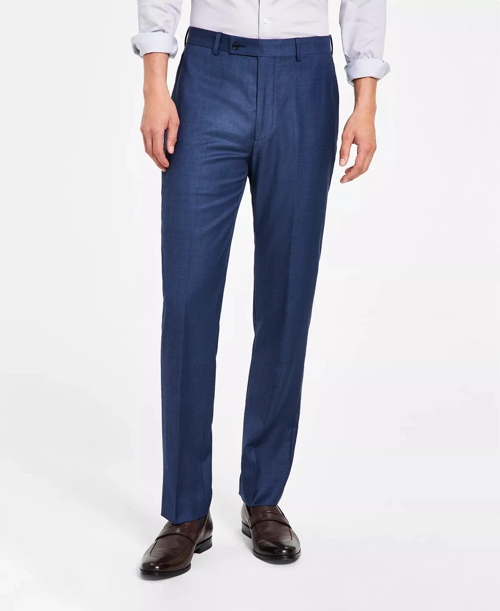 Calvin Klein Mens Pants 30x24 Blue Neat Sharkskin Slim Fit