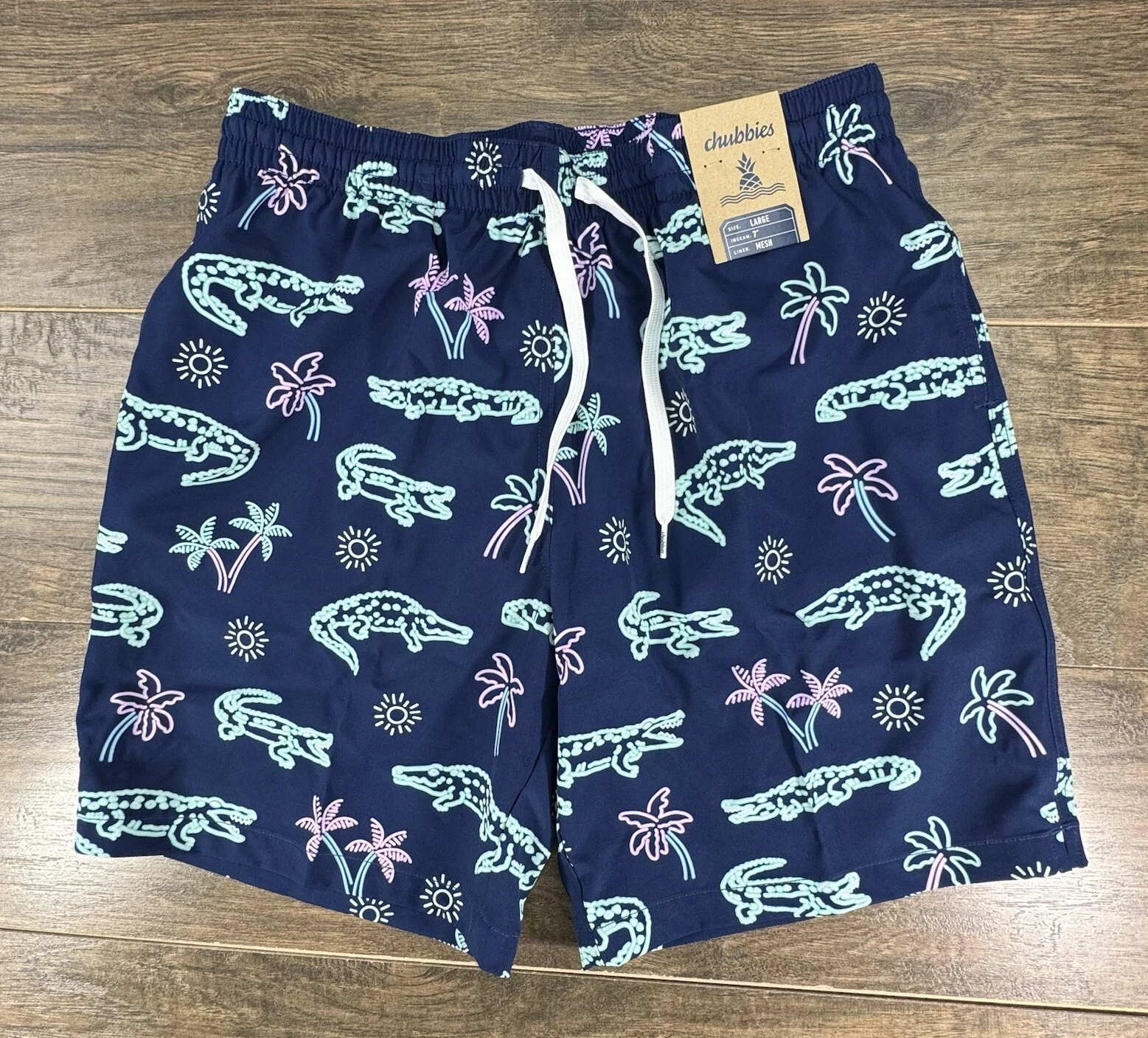 Chubbies Board Shorts Mens Large 7” Classic Neon Glades Swim Trunks Wetsuit-NWT