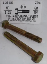 M8-1.25X60MM HEX HEAD CAP SCREWS GRADE 10.9 STEEL YELLOW ZINC PLATED (10)