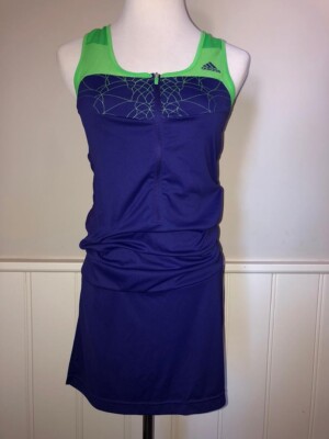 ADIDAS Electric Blue Tennis Dress/Skirt with Bright Green Straps S