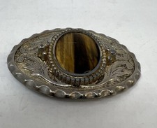 Country Western Style Belt Buckle Tiger  s Eye Center Stone Unbranded