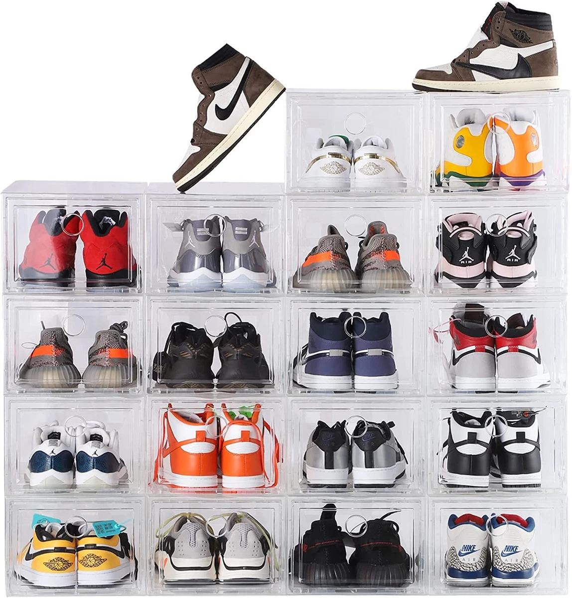 Shoe Storage Foldable Shoe Organizer Shoe box Sneaker Storage Collapsible  Storage bins Stackable Storage Totes Storage Container for Organizing  Foldable Storage Bins (6 Layers) 