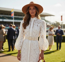 Zimmermann Empire Belted Short Dress Size 0 AU 8/US 4 Broderie Anglaise