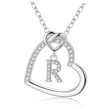 Easter Gifts for Kids Teen Girls - Cubic Zirconia Heart Pendant Initial