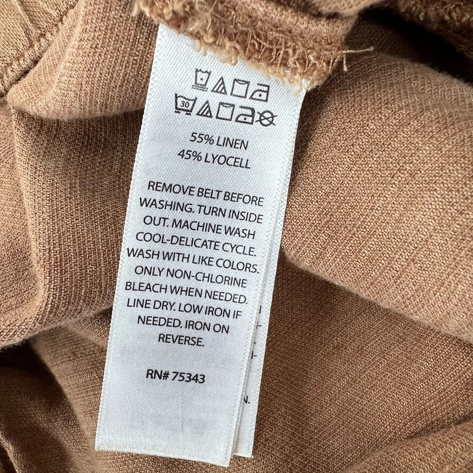 Pantalones C&C California Boho Mezcla de Lino L Marrón Camel Cordón Playa Informal Foto 4 de 4