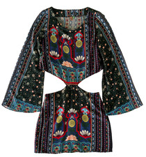 Farm Rio Bell Sleeve Cut Out Floral Print Short Dress Brazilian Sz P (US-Small)