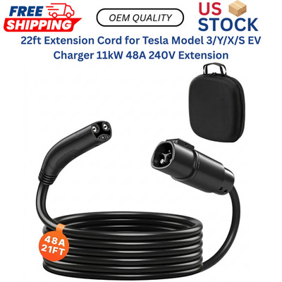 22ft Extension Cord for Tesla Model 3/Y/X/S EV Charger 11kW 48A 240V Extension
