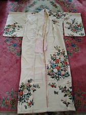 LONG Vintage Hand Stitched Silk Japanese Kimono Robe