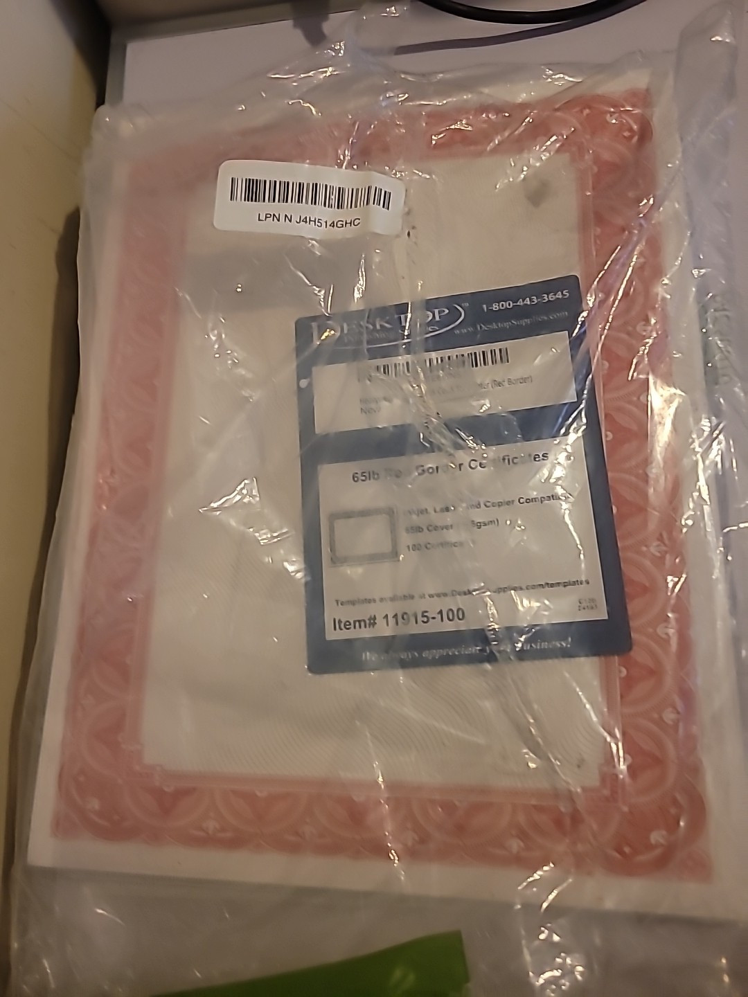 Red Border Blank Certificate Paper - 100 Pack - 8.5