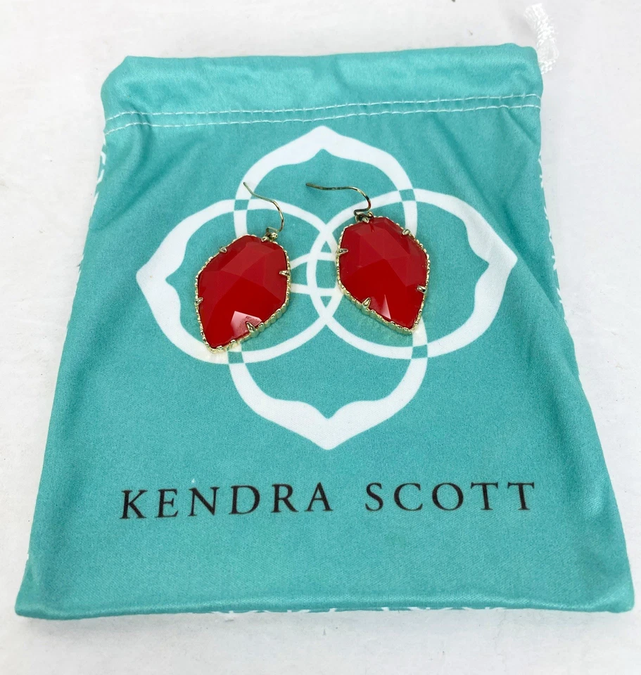 Pendientes colgantes de oro Kendra Scott Corley rojo brillante RARO descontinuados Foto 4 de 4