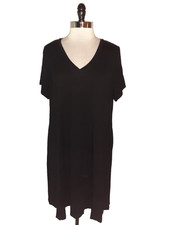 KAREN KANE Plus Size 2X Shift Dress Black Short Sleeve Stretch Knit Pockets