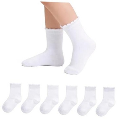 6 Pairs Girls White Socks Soft Cotton Ruffle Sock 10-12 Years Plain White