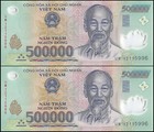 1 Million VND 2 x500.000 ONE MILLION VIETNAMESE DONG VIETNAM MONEY Guaranteed %