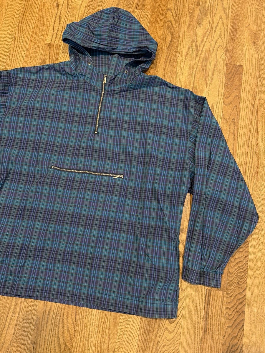 Vintage Gap Warehouse Blue Plaid Anorak Hoodie Jacket Men's Large