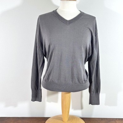 Muji Hemp Blend Sweater Women's Medium V-Neck Grey Lightweight Knit Pullover