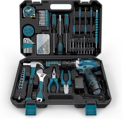 Sundpey 206PC Tool Kit w/ 12V Cordless Drill Home Repair Set for Men & Women