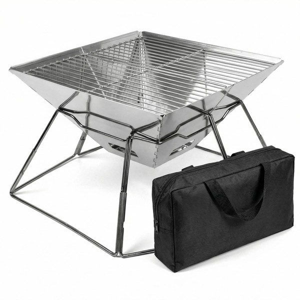 Camping Feuerschale Edelstahl Faltbar Outdoor Grillen Garten Tragbar 31X31X21Cm-image