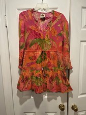 FARM Rio Womens S Pink Orange Green Tropical Floral V-Neck Mini dress