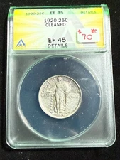 1920 STANDING LIBERTY QUARTER ANACS EF 45 DETAILS CLEANED