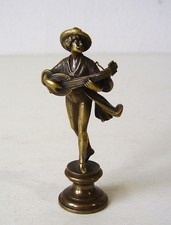 Antike Bronze Petschaft / Siegel Figur Musikant vor 1945
