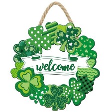 Wooden St. Patrick's Day Decoration Shamrock Door Wreath for Front Door Sign ...