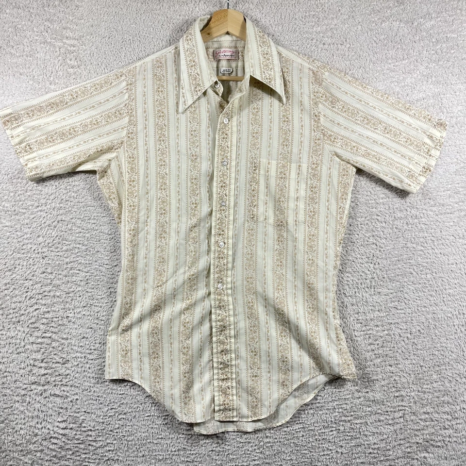 Vintage 1970s Arrow Getaway Shirt Mens 15.5 Dagger Collar Floral Western 80's - Image 2 of 4