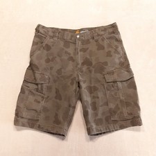Carhartt Mens Relaxed Fit Cargo Shorts 34 Olive Green Camo Pattern 10" Inseam