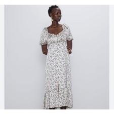 Zara satin floral milkmaid maxi dress flowy cottagecore puff sleeve women medium