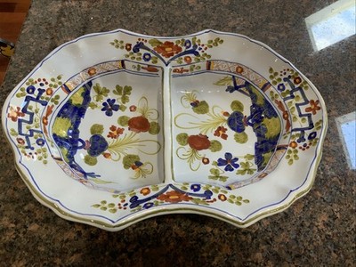 Garofano  Blue Carnation CACF Faenza 13 3/4  Large Divided Serving Bowl Italy