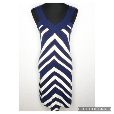 Milly New York white navy brown chevron sweater knit tank dress size Medium