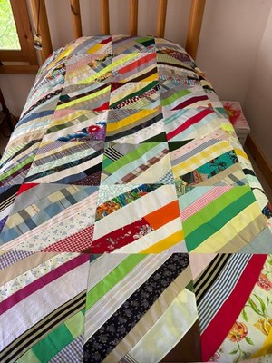 Twin Patchwork 70x90  Quilt Top Cotton/Blends Multicolor String Pattern Remade