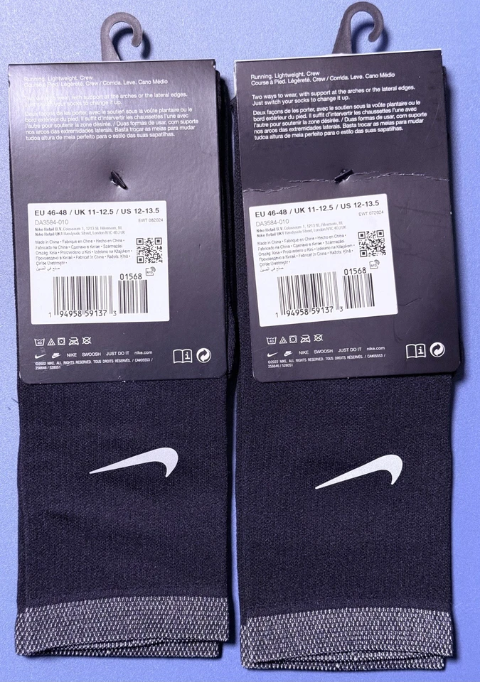 2 PACK Nike SPARK Lightweight Crew Gym Running Socks DA3584-010 UK 11-12.5 - Image 2 of 4