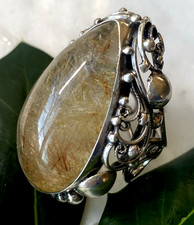 Sterling Silver Rutilated Quartz Statement Ring Artisan Filigree Size 8.5 OOAK