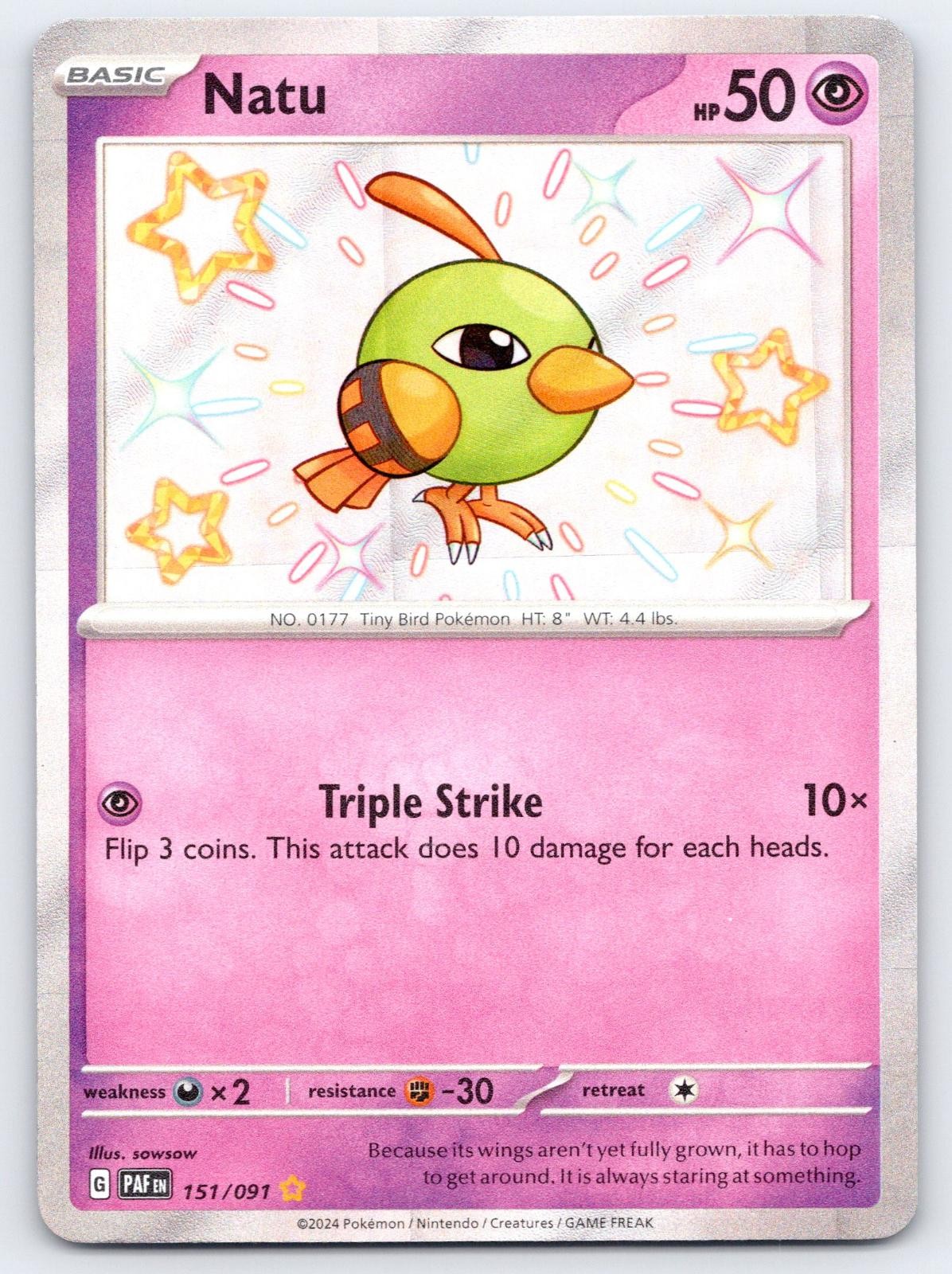 Natu 151/091 Shiny Rare Paldean Fates Pokemon Holo Near Mint