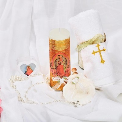 Catholic Baptism Candle Set for Boys and Girls - Includes Virgen de Guadalupe...