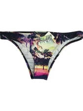 ROXY Surfer Bikini Bottoms Sz L Beach Palm Graphic Print Cheeky Fit Swimwear