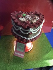 Valentine  s Day HEART SHAPED cake on pedestal candies VALENTINES DAY DECOR NWT