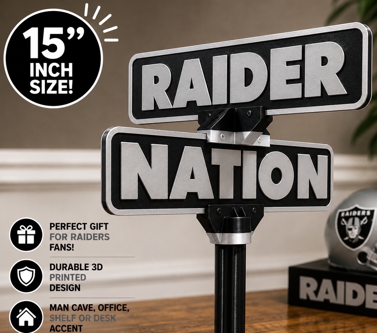 Las Vegas Raiders 15” Street Sign Office Man Cave Sports Memorabilia Shelf Decor