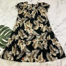 Royal Hawaiian Womens Muumuu Midi Dress Size L Black Tan Tropical Floral