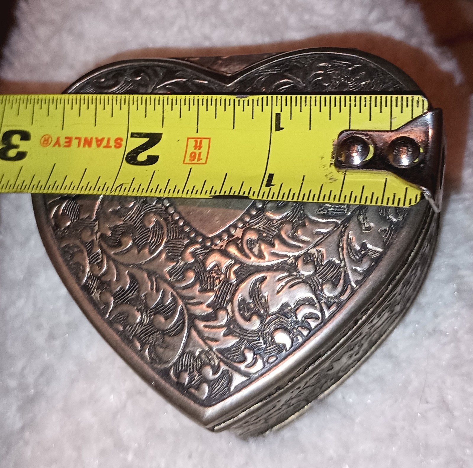 Vintage Heavy Silver Tone (Unsure Of Metal) Heart Ring Box, Int. Red Velvet