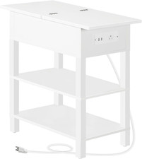 End Table with Charging Station, Flip Top Side Table with USB Ports, Narrow