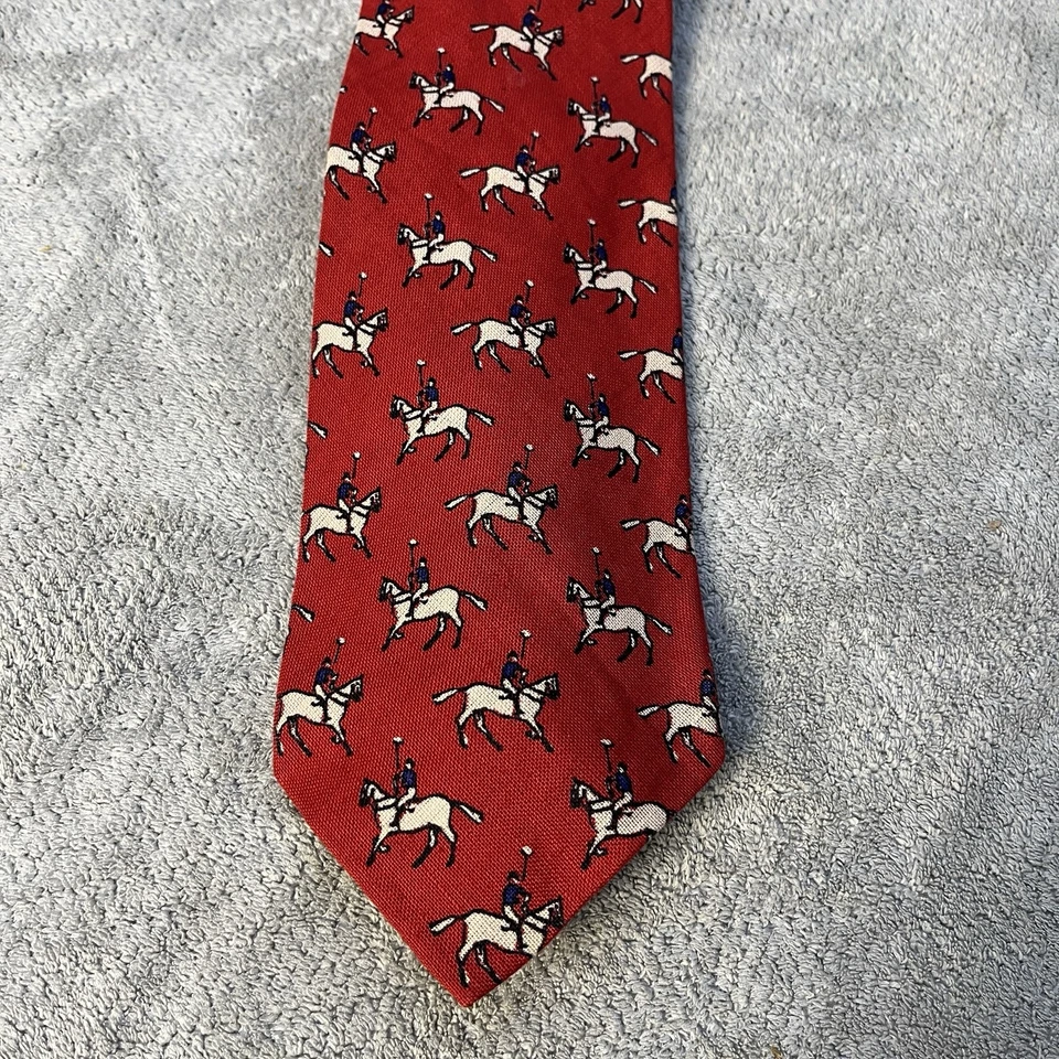 Vintage Polo Ralph Lauren Corbata Rojo Pony Logotipos Mano EE. UU. 100% Lino Foto 4 de 4