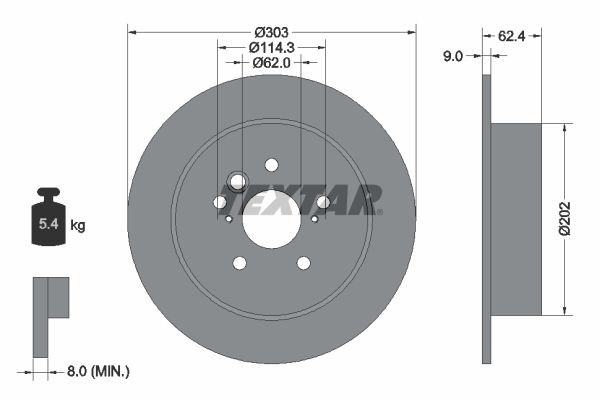 Textar Bremsscheiben Textar PRO Ø 303Mm Voll Beschichtet FüR Toyota 92144103-image