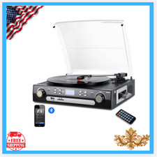 New Bluetooth Record Player Turntable Stereo Speakers Vinyl MP3 Cassette AM/FM B