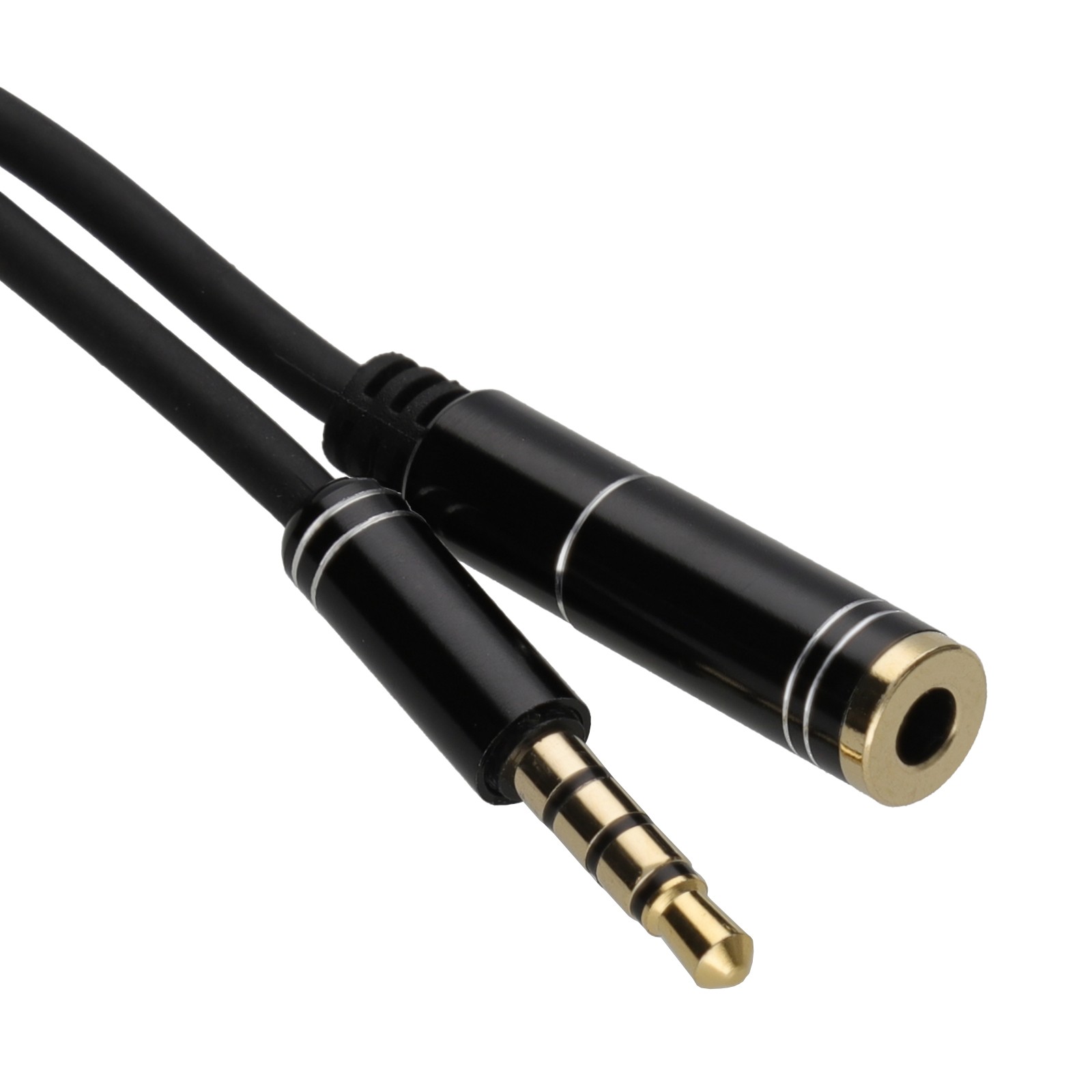 2m PRO 4 Pole METAL BLACK 3.5mm Jack Headphone/Headset Extension Cable [008446]