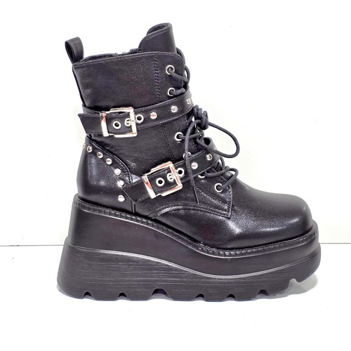 Estilo Gótico Plataforma Juegos con disfraces Mujeres Botas de media pantorrilla Cuñas Cómodas Motocicleta 7.5 EE. UU. - Imagen 1 de 8