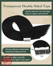 Ugeat Tape In Extensions Jet Black Human Hair 24 Inch 50G