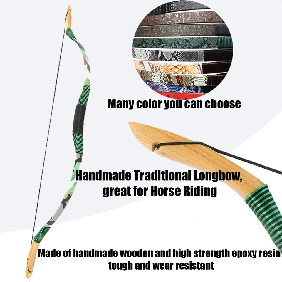 Traditional Wood Recurve Bow Handmade Horse Bow 12-50lbs Archery Hunting RH LH - Image 3 of 4