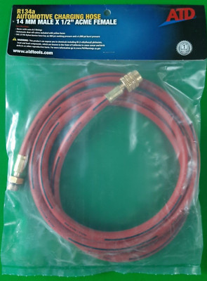 NEW ATD 36782 RED 72'' R134a A/C Charging Hose 14mm Male x 1/2'' Acme Female